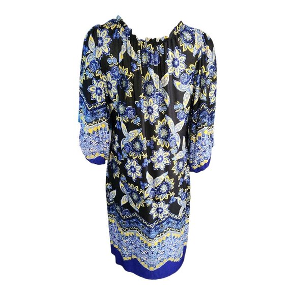 EnFocus Studio Dress Womens Size 12 Blue Yellow Floral 3/4 Sleeve Boho Dainty - Picture 3 of 6